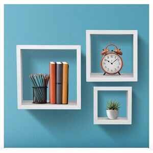 Floating Square Cube Shelves White Bedroom Living Room Bath Set of 3 Brand New